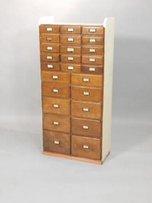 A set of Retro style oak and cream painted filing drawers