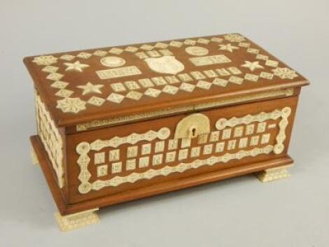 A German Prisoner of War mahogany and carved bone box