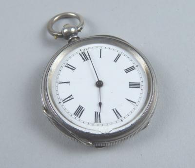 A silver fob watch