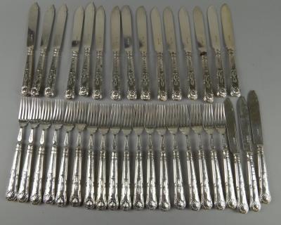 A set of eighteen Victorian silver handled King's pattern fish knives and forks