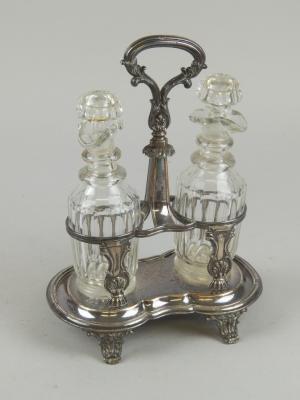 A Victorian silver plated oil and vinegar cruet stand