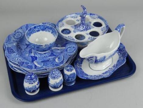 Various items of modern blue printed ceramics