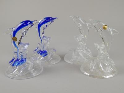 A pair of French lead crystal Cristald'arques figures of dolphins