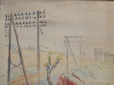 W. Luce (20thC). Power lines in landscape