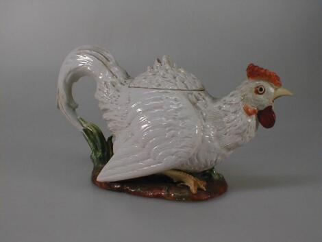 A George Jones majolica rooster teapot and cover