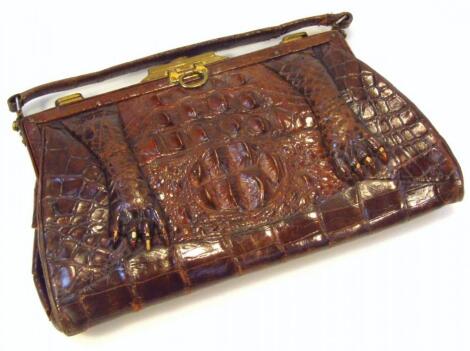 An early 20thC alligator skin evening bag