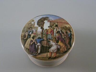 A Pratt ware pot lid, transfer printed with a bear baiting scene, complete