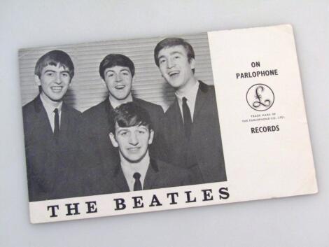 The Beatles Parlophone Records printed black and white card