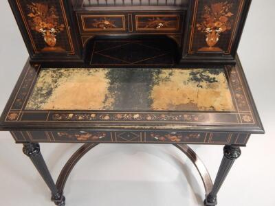 A late 19thC Continental ebonised and marquetry bonheur du jour - 4