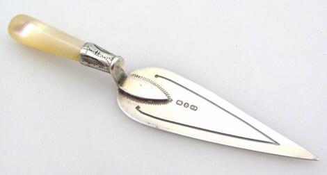 A George V silver trowel bookmark