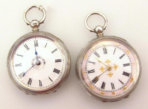 Two ladies open faced fob watches