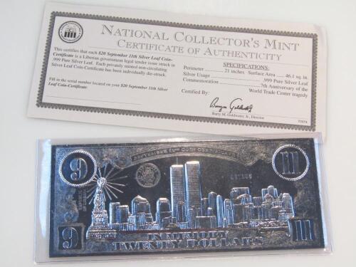 A commemorative twenty dollar silver leaf certificate