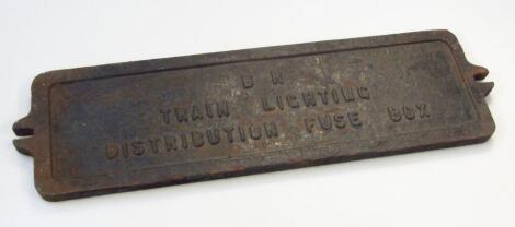 An early 20thC BR train lighting distribution fuse box cover