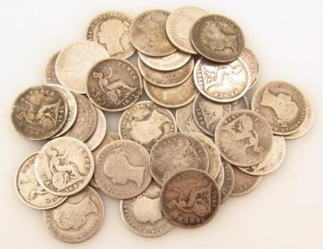 Thirty five Victorian Bun Head 4d silver threepenny bits