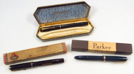 Three boxed bygone fountain pens