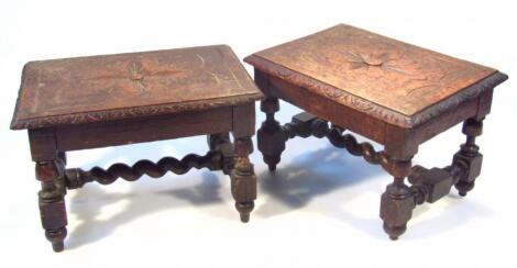 A matched pair of late 19thC oak stools