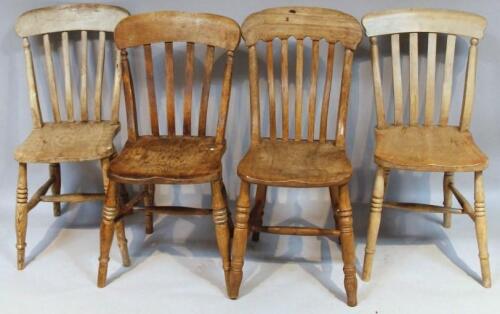 A matched set of four 19thC ash and elm lightwood kitchen chairs