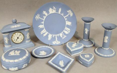 Various 20thC Wedgwood blue Jasperware