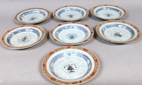 A set of seven late 18thC Chinese polychrome decorated dishes