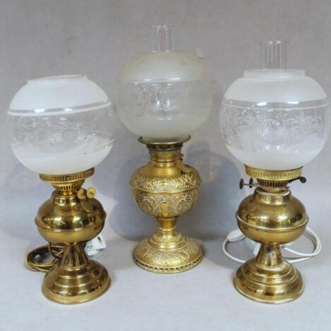 Three various early 20thC brass oil lamps