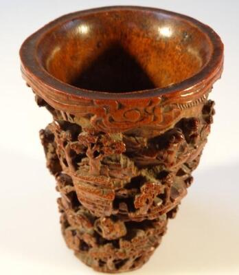 A late 19thC Chinese Qing period bamboo brush pot - 4
