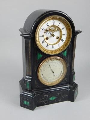 A late 19thC French mantel clock and barometer