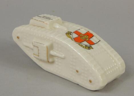 An Arcadian porcelain crested model of the Lincoln Tank