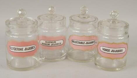 Four late 19thC / early 20thC glass sweet jars