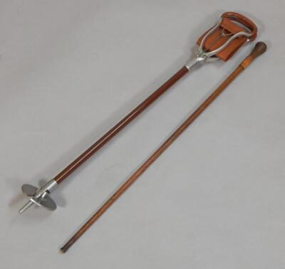 A late 19thC / early 20thC hickory and walnut walking cane