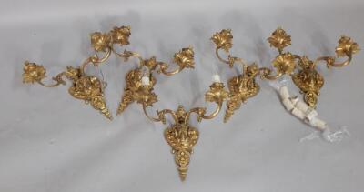 A set of five Continental gilt brass wall sconces