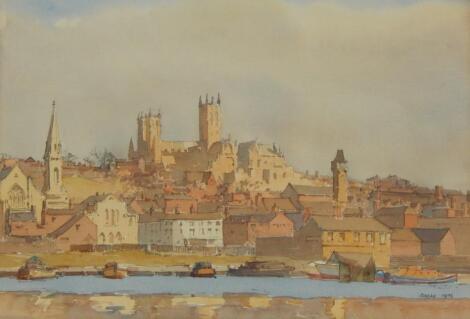 Len Roope (1917-2005). Lincoln Cathedral from the Brayford