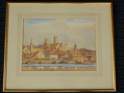 Len Roope (1917-2005). Lincoln Cathedral from the Brayford - 3