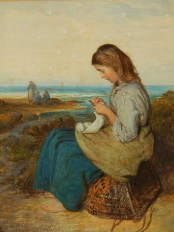 Henry Hetherington Emmerson (1831-1895). Young maiden knitting on the sea shore