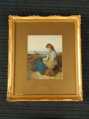 Henry Hetherington Emmerson (1831-1895). Young maiden knitting on the sea shore - 3