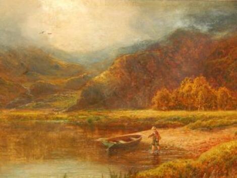 Charles L. Shaw (act.1880-1898). River landscape with fisherman