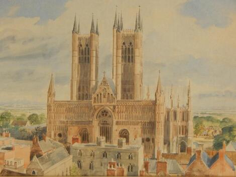 John Grove (20thC). Lincoln Cathedral from the Castle