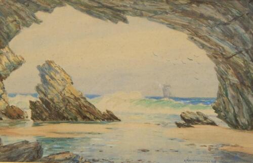 A P Winteringham (19th/20thC). Coastal scene with masted ship