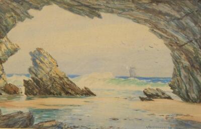 A P Winteringham (19th/20thC). Coastal scene with masted ship