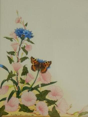 Keith Johnson (20thC). Floral study with butterfly