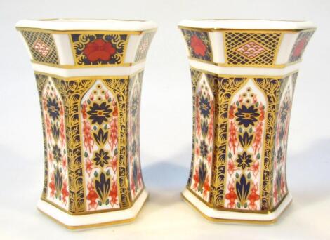 A pair of Royal Crown Derby Imari pattern vases