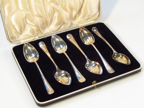 A cased set of six George VI silver grape fruit spoons