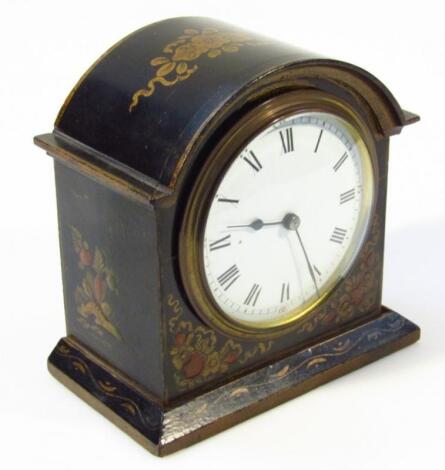 A late 19thC Japanned and lacquered mantel clock