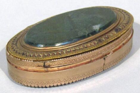 A 19thC gilt metal and polished hard stone patch box