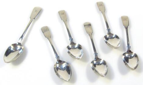 A Harlequin set of six George IV and other silver teaspoons