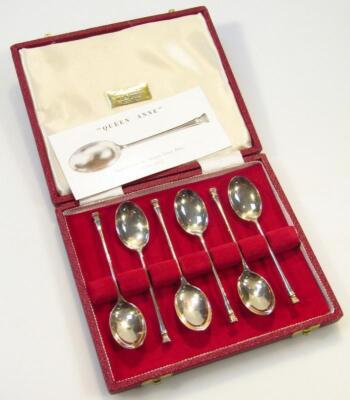 A cased set of six Elizabeth II silver Queen Anne pattern teaspoons