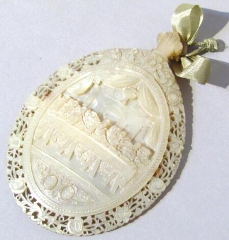 A 19thC nacre mother of pearl carved shell