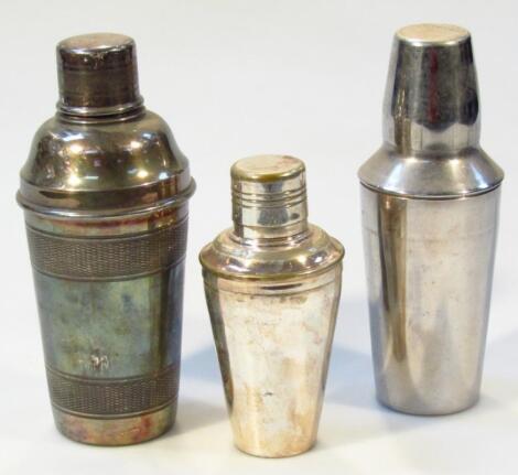 Three various 20thC cocktail shakers