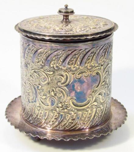 A 20thC silver plated biscuit box