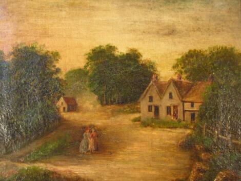 19thC School. Ladies on a path before house