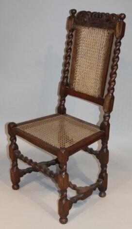 An 18thC walnut Carolean bergeré dining chair